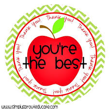 Text on a circular shape over a red apple with a green leaf: "You're the Best.  Thank you!"
