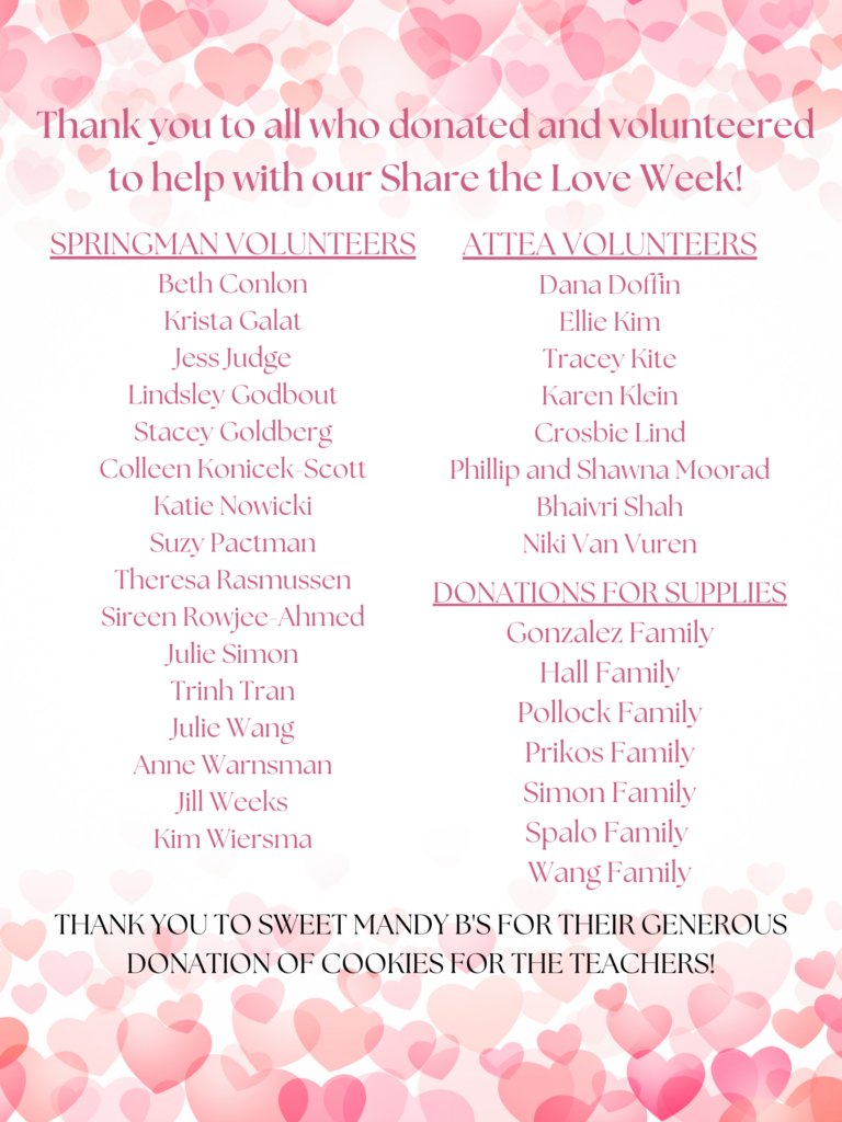 Thank you to all who donated and volunteered to help with our Share the Love Week!  