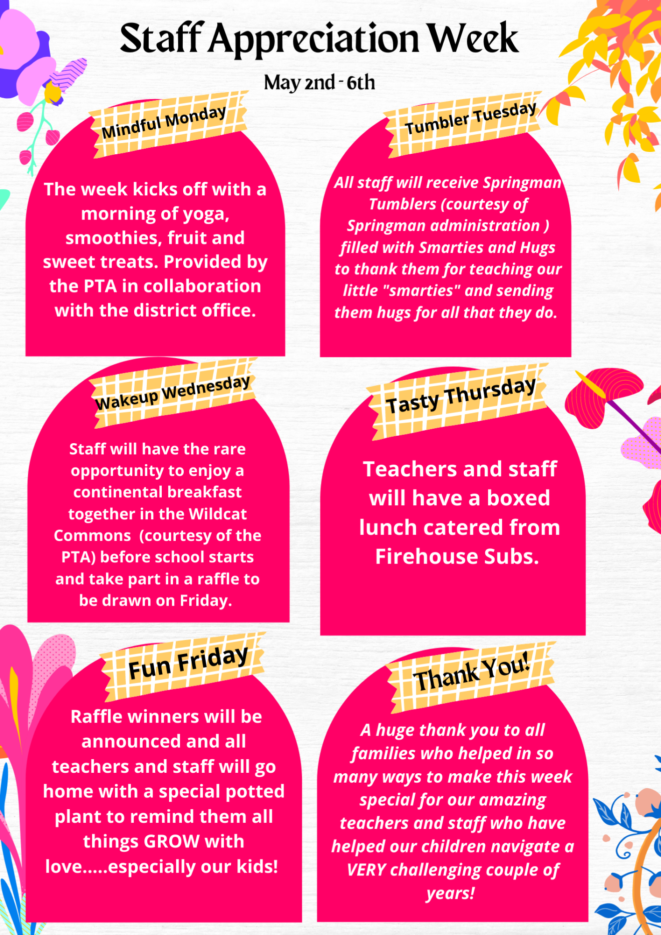 Springman Staff Appreciation Week Schedule SpringmanAttea PTA