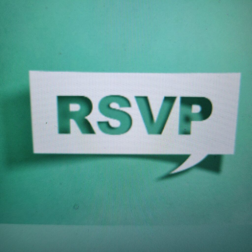 RSVP with teal-ish background color.
