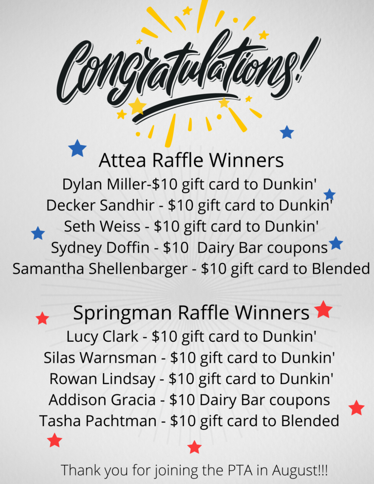 Congratulations, Raffle Winners!! – Springman-attea Pta