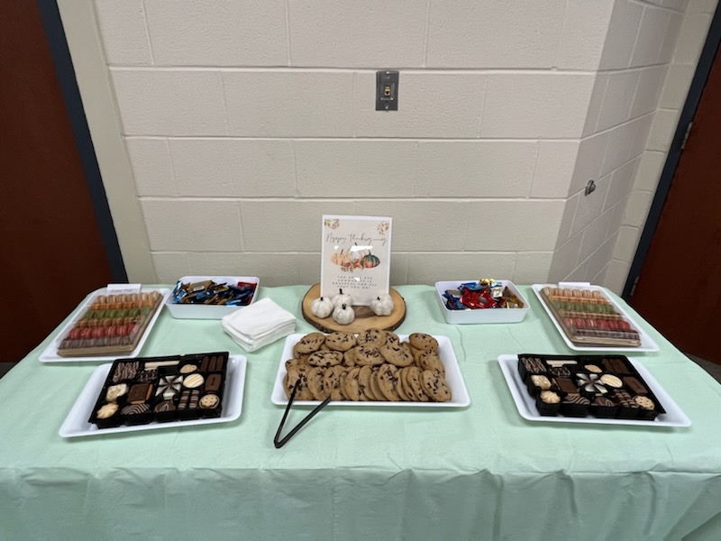 Photo of the table of treats for stafff. 