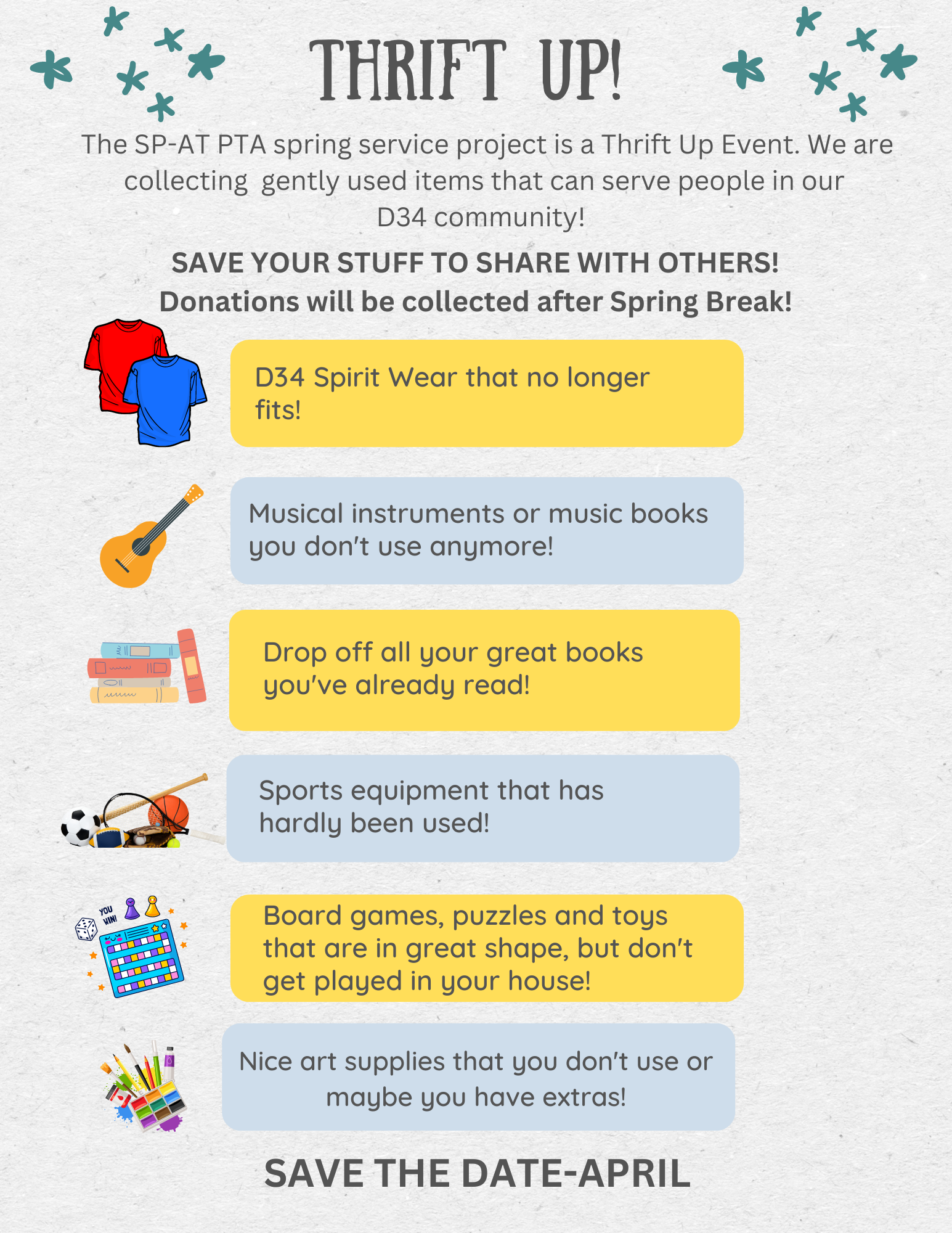 Thrift Up Spring Service project info flyer