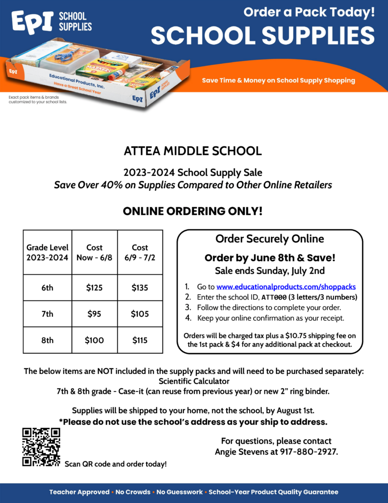 School Supply Online Ordering information